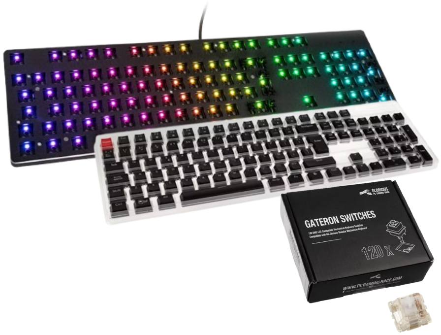 - Barebone Glorious GMMK 100% RGB + Conjunto de 105 Teclas Glorious ABS Preto (PT) + Pack 120 Switches Gateron MX Clear para Glorious GMMK Picture of - Barebone Glorious GMMK 100% RGB + Conjunto de 105 Teclas Glorious ABS Preto (PT) + Pack 120 Switches Gateron MX Clear para Glorious GMMK