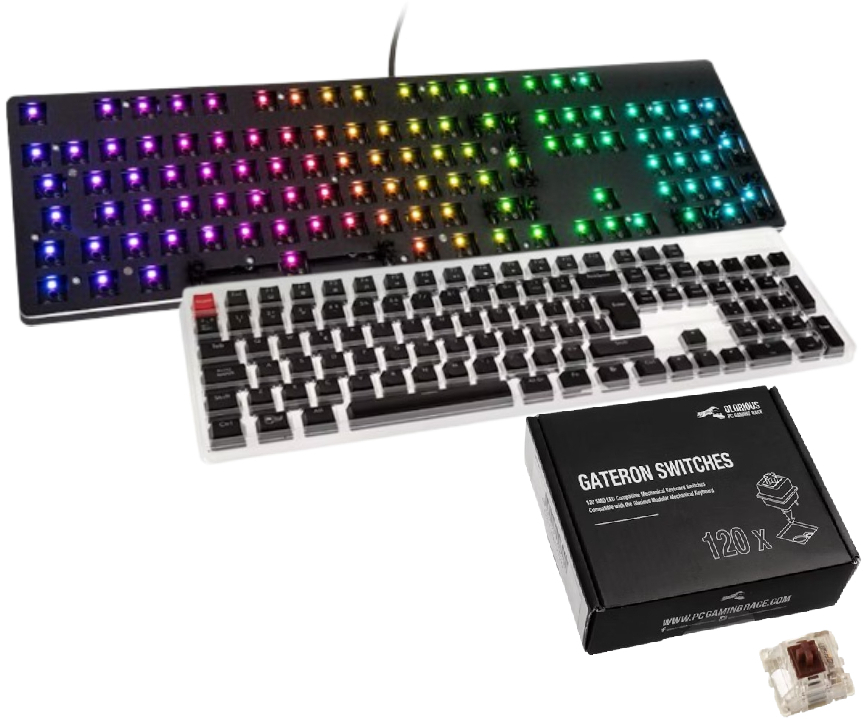- Barebone Glorious GMMK 100% RGB + Conjunto de 105 Teclas Glorious ABS Preto (PT) + Pack 120 Switches Gateron MX Brown para Glorious GMMK Picture of - Barebone Glorious GMMK 100% RGB + Conjunto de 105 Teclas Glorious ABS Preto (PT) + Pack 120 Switches Gateron MX Brown para Glorious GMMK