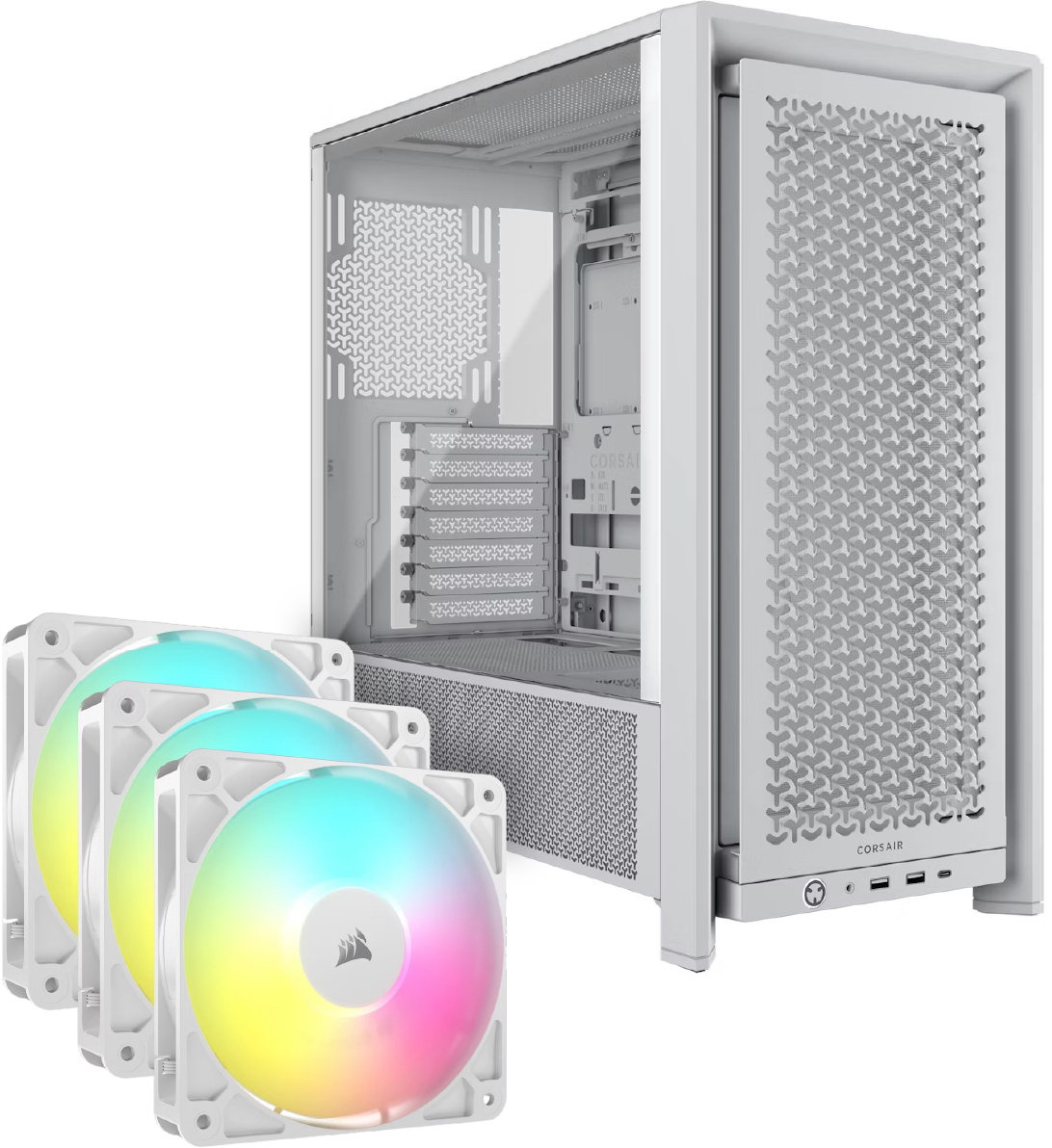  - Bundle Caixa ATX Corsair Frame 4000D Performance Branco + Pack 3 Ventoinhas RS120 Brancas