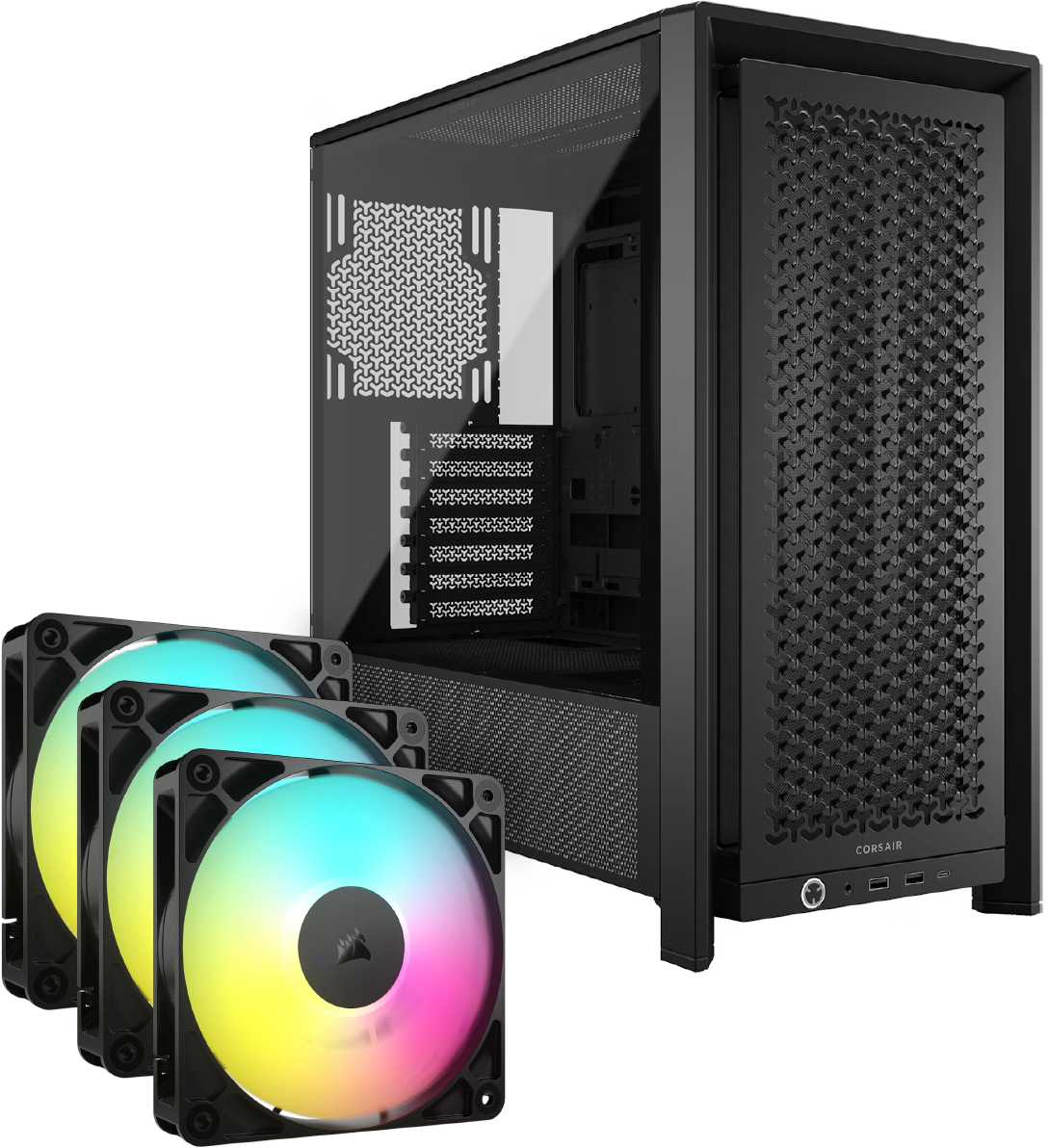  - Bundle Caixa ATX Corsair Frame 4000D Performance Preto + Pack 3 Ventoinhas RS120 Pretas