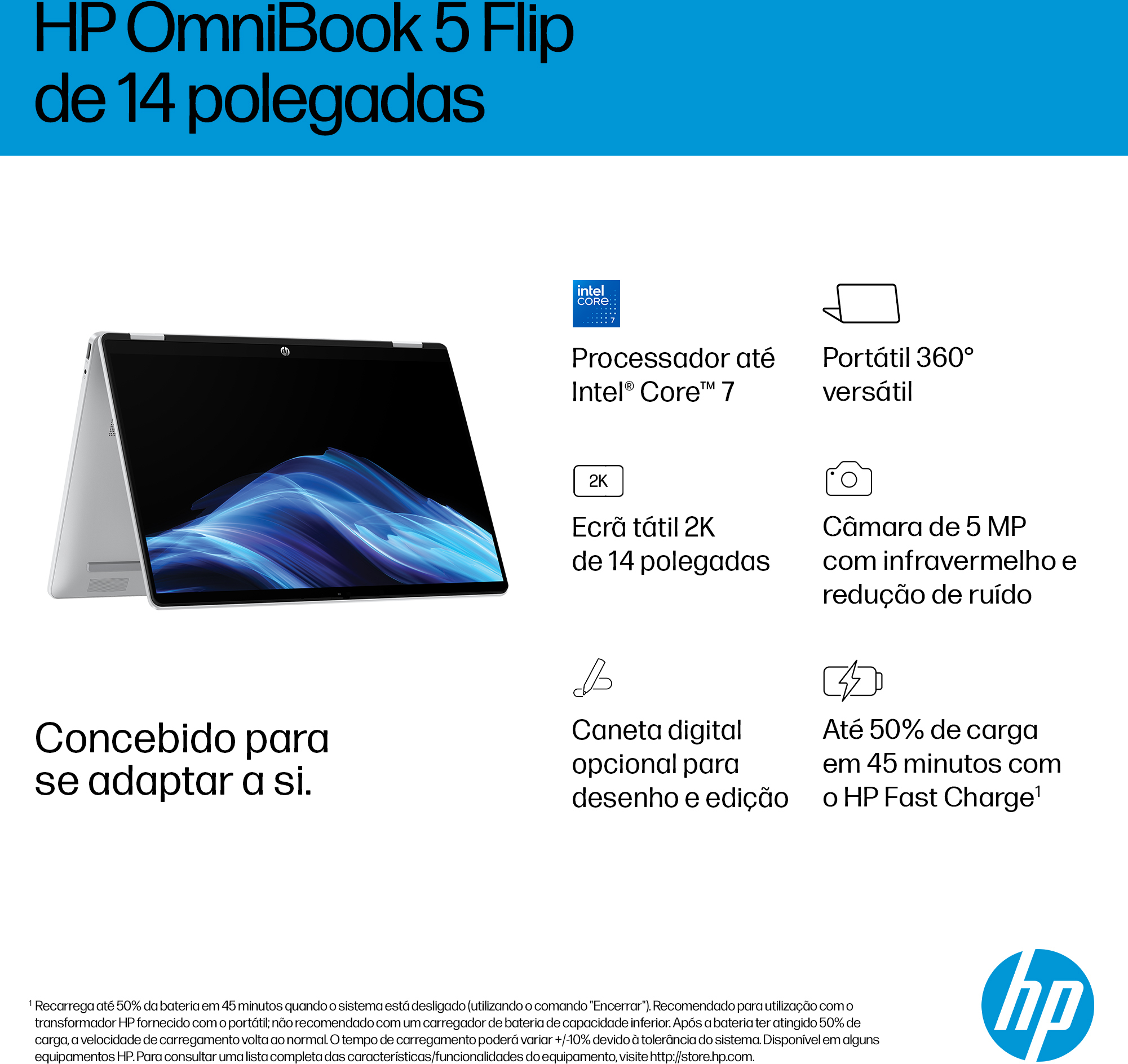 HP - Portátil HP OmniBook 5 Flip 14-fp0000np 14" i7 150U 16GB DDR5 1TB Intel Graphics 2K Win11