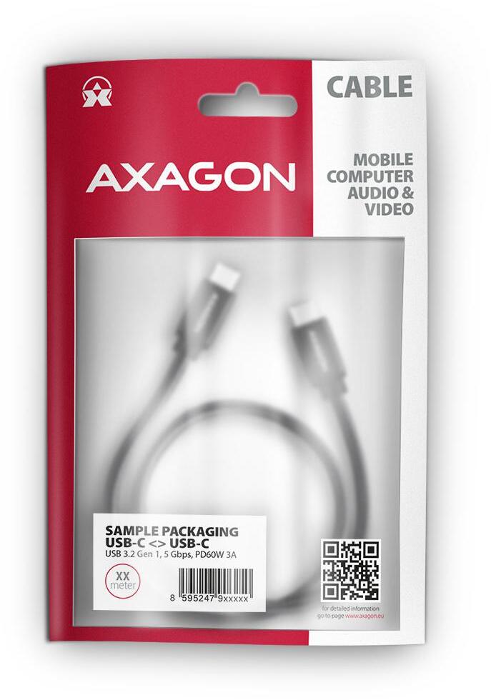 AXAGON - Cabo de carregamento AXAGON BUCM-CM10AB USB-C  <-> USB-C 2.0, 1m, PD 60W, 3A, ALU, braid, Preto