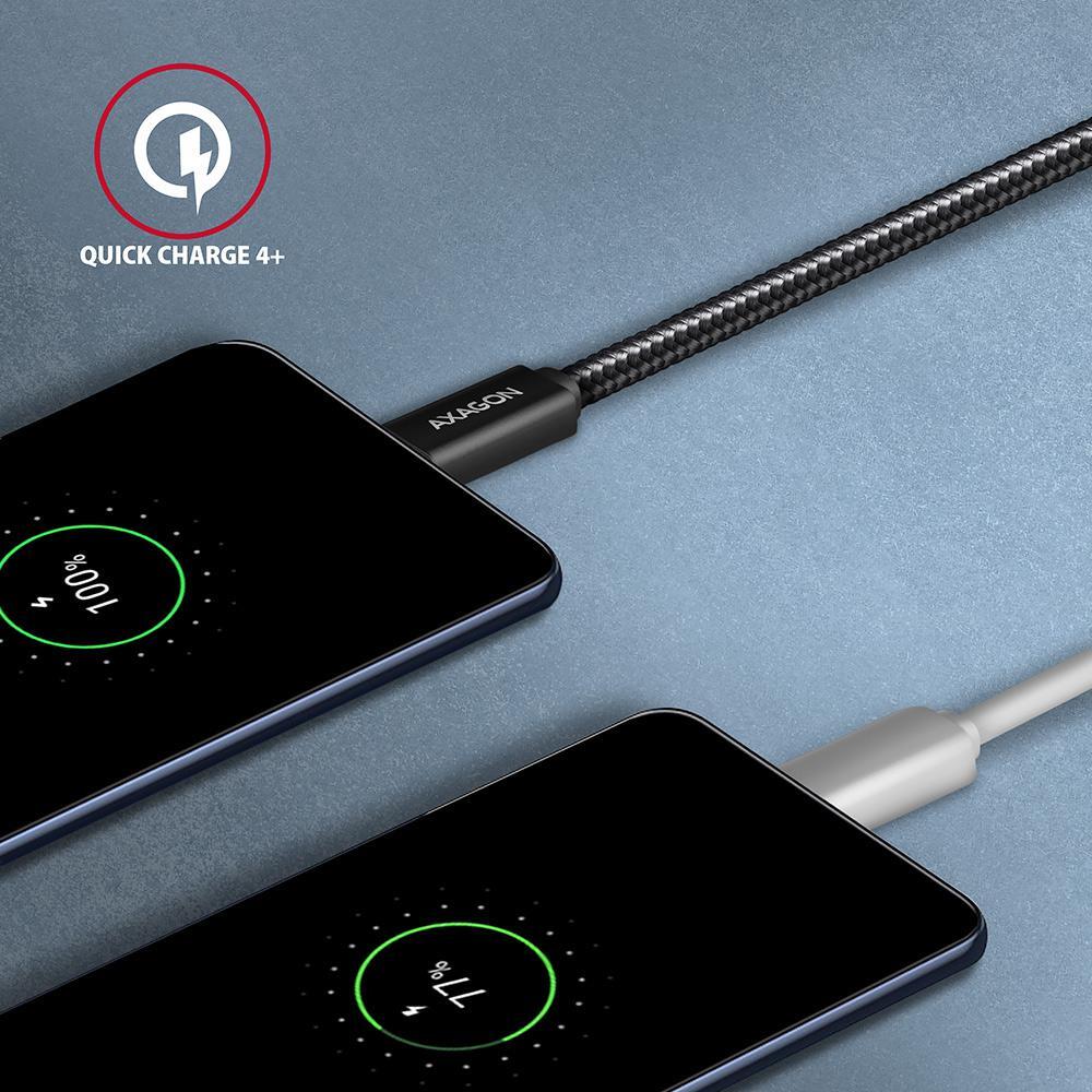 AXAGON - Cabo de carregamento AXAGON BUCM32-CM05AB USB-C  <-> USB-C 3.2 Gen 2, 0.5m, PD 100W, 5A, 4K HD, ALU, braid, Preto