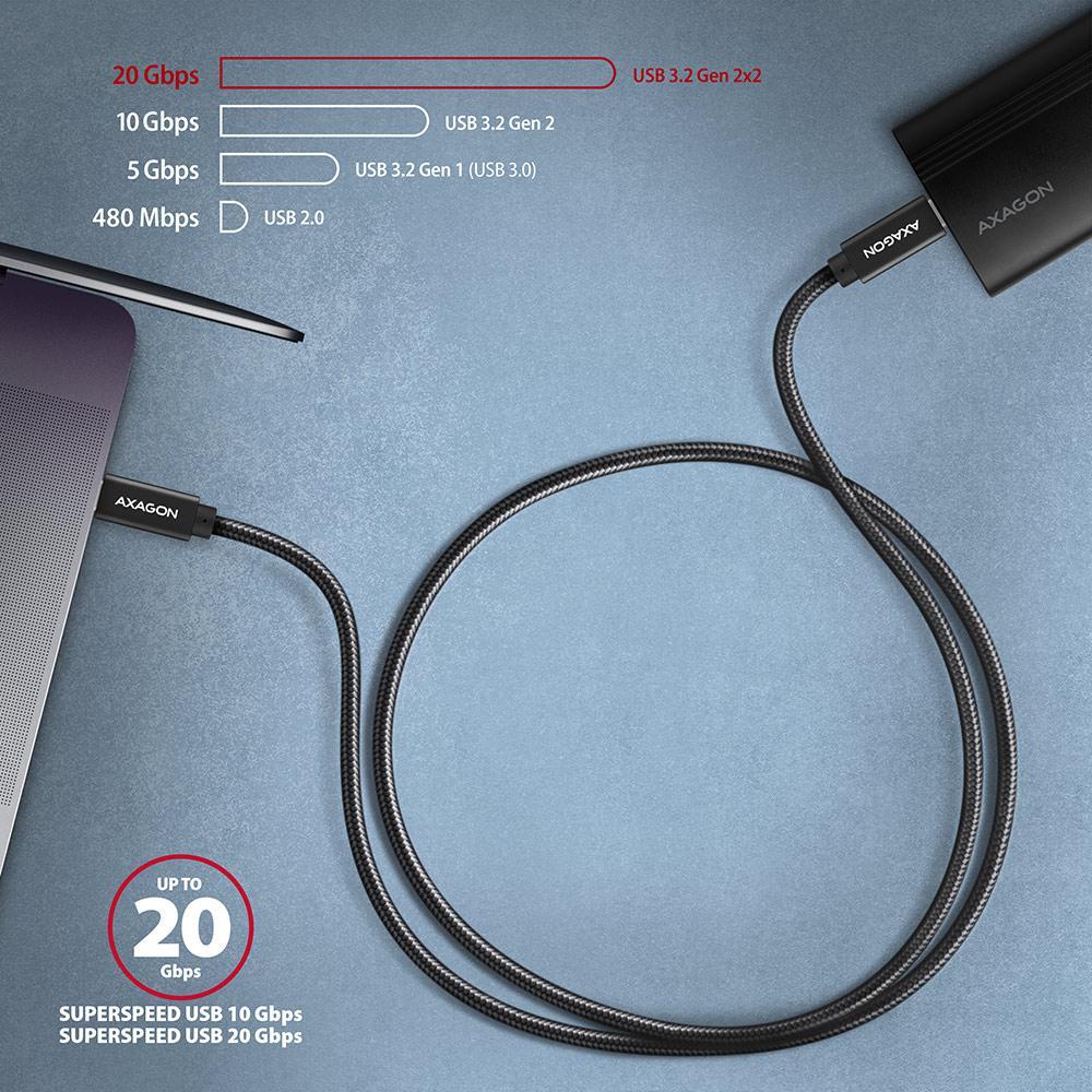 AXAGON - Cabo de carregamento AXAGON BUCM32-CM05AB USB-C  <-> USB-C 3.2 Gen 2, 0.5m, PD 100W, 5A, 4K HD, ALU, braid, Preto