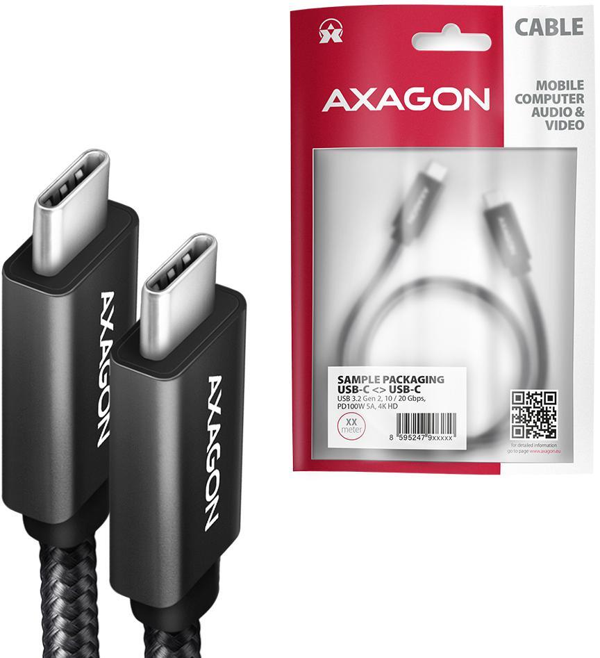 AXAGON - Cabo de carregamento AXAGON BUCM32-CM05AB USB-C  <-> USB-C 3.2 Gen 2, 0.5m, PD 100W, 5A, 4K HD, ALU, braid, Preto
