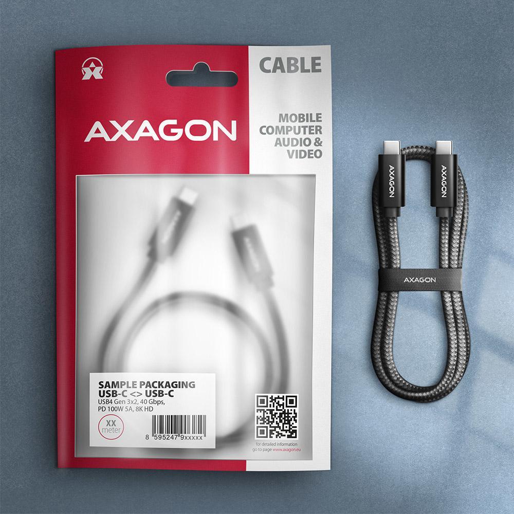 AXAGON - Cabo de carregamento AXAGON BUCM432-CM10AB USB-C <-> USB-C, USB4 Gen 3×2, 1m, PD 100W, 8K HD, ALU, braid, Preto