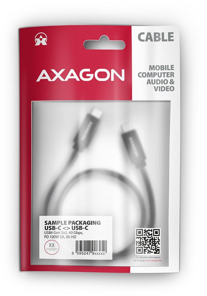 AXAGON - Cabo de carregamento AXAGON BUCM432-CM10AB USB-C <-> USB-C, USB4 Gen 3×2, 1m, PD 100W, 8K HD, ALU, braid, Preto