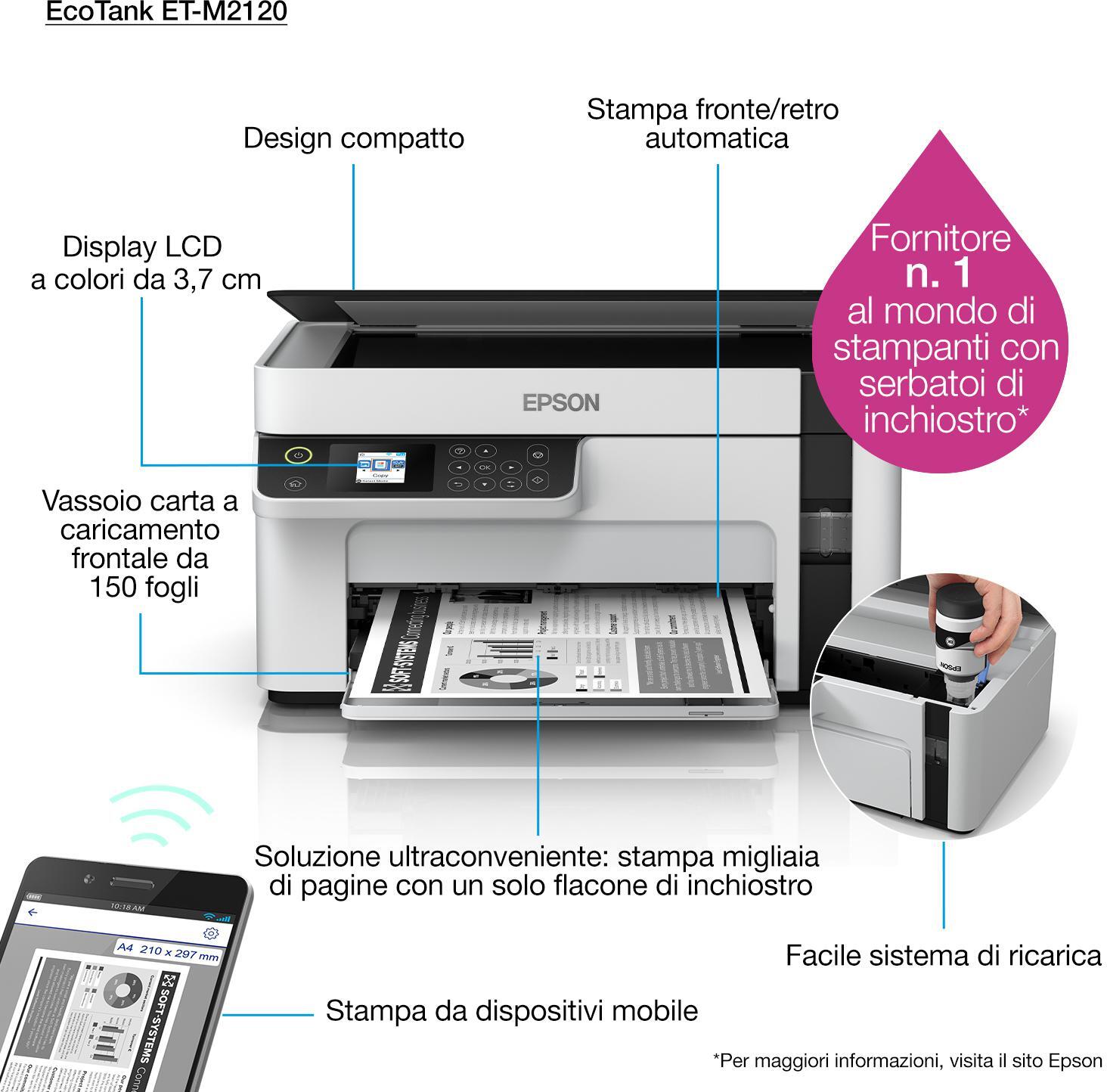 Epson - Multifunções Epson EcoTank ET-M2120 Monocromática Wi-Fi
