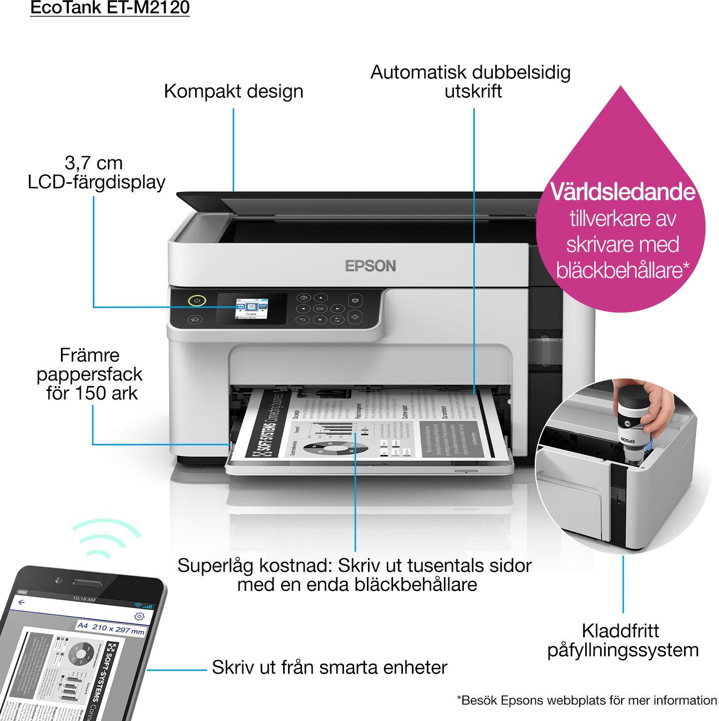 Epson - Multifunções Epson EcoTank ET-M2120 Monocromática Wi-Fi
