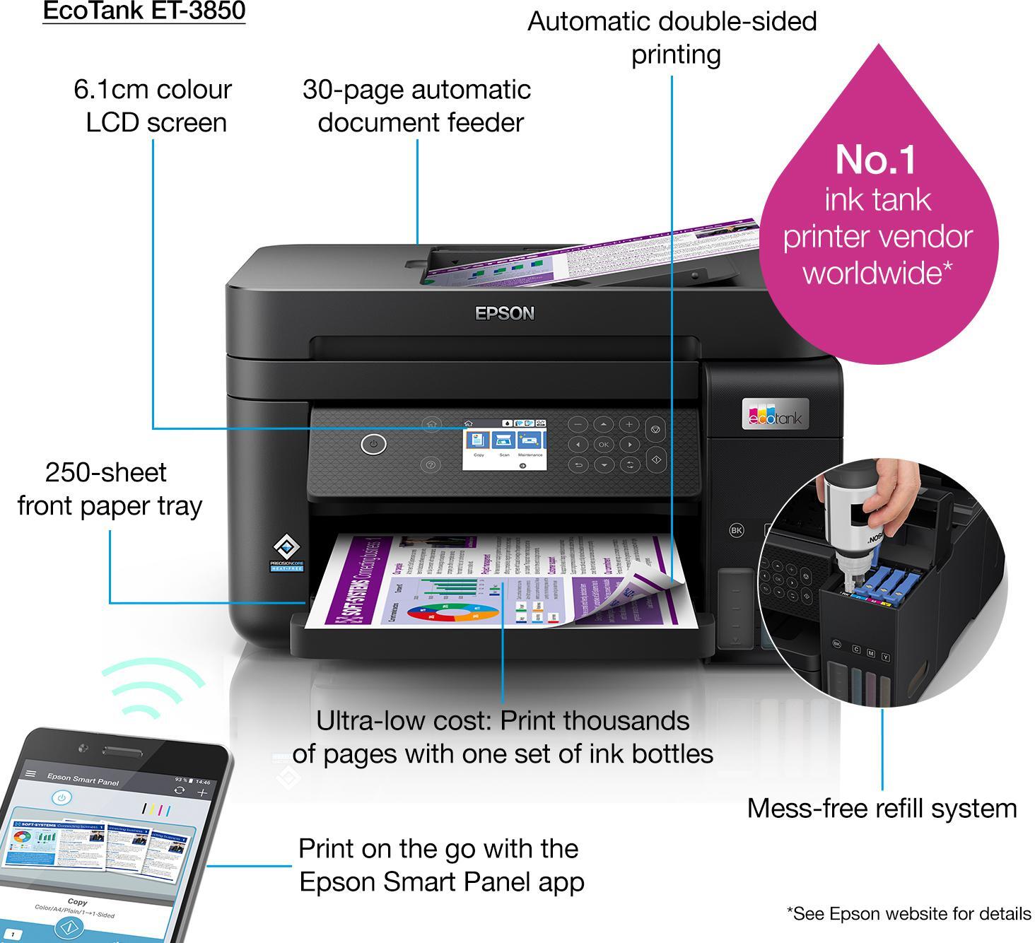 Epson - Multifunções Epson EcoTank ET-3850 Wi-Fi