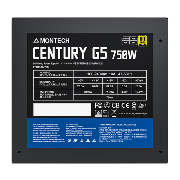 Montech - Fonte Modular Montech Century G5 750W 80 Plus Gold ATX 3.0 Ready