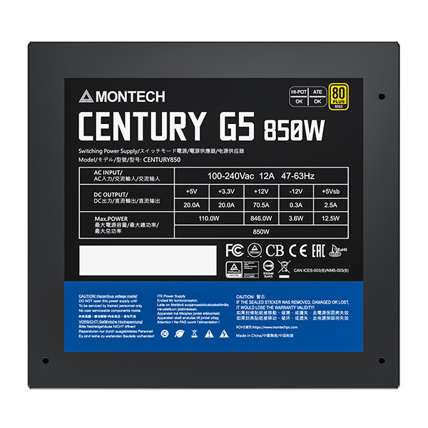 Montech - Fonte Modular Montech Century G5 850W 80 Plus Gold ATX 3.0 Ready