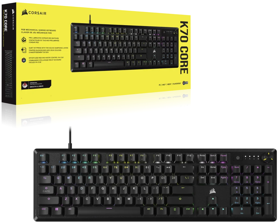 Corsair - Teclado Mecânico Corsair K70 Core RGB Switches MLX Red Preto (PT)