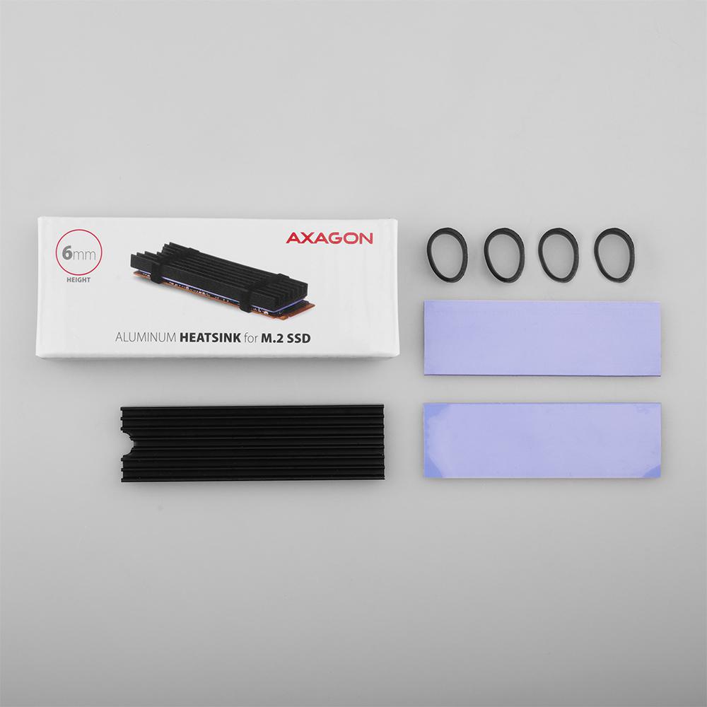 AXAGON - Dissipador Passivo AXAGON CLR-M2L6 - M.2 SSD, 80mm SSD, ALU, silicone thermal pads, height 6mm