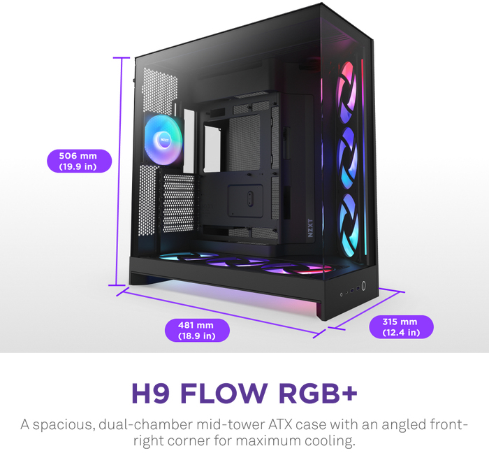 NZXT - Caixa E-ATX NZXT H9 Flow RGB+ Preta (2025) Vidro Temperado