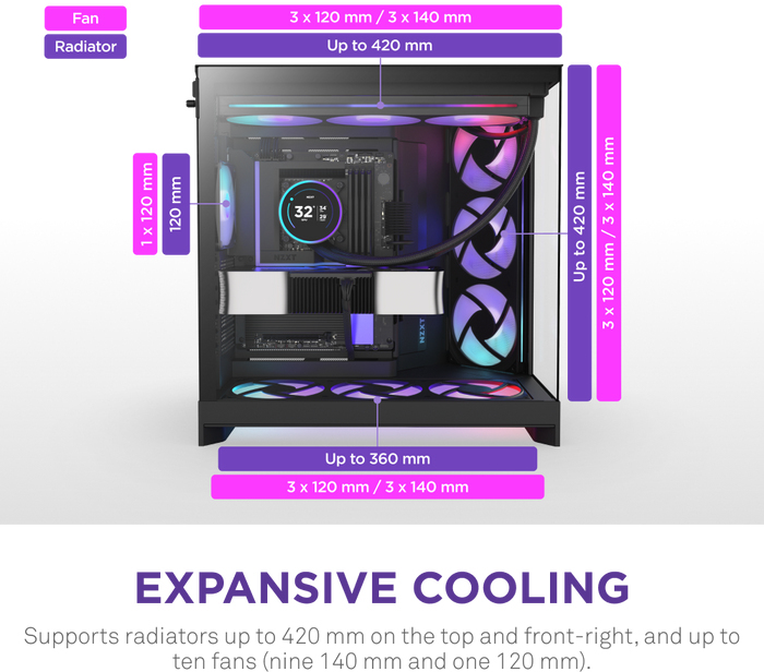 NZXT - Caixa E-ATX NZXT H9 Flow RGB+ Preta (2025) Vidro Temperado
