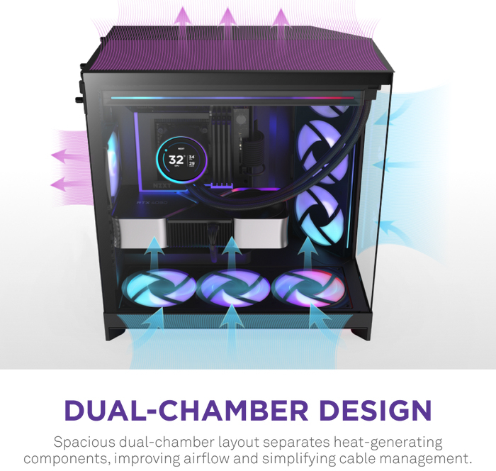 NZXT - Caixa E-ATX NZXT H9 Flow RGB+ Preta (2025) Vidro Temperado