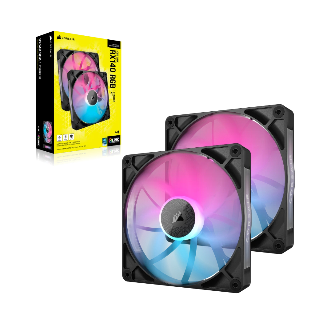 Corsair - Ventoinha Corsair iCUE Link RX140 RGB PWM Preta 140mm (Pack 2)