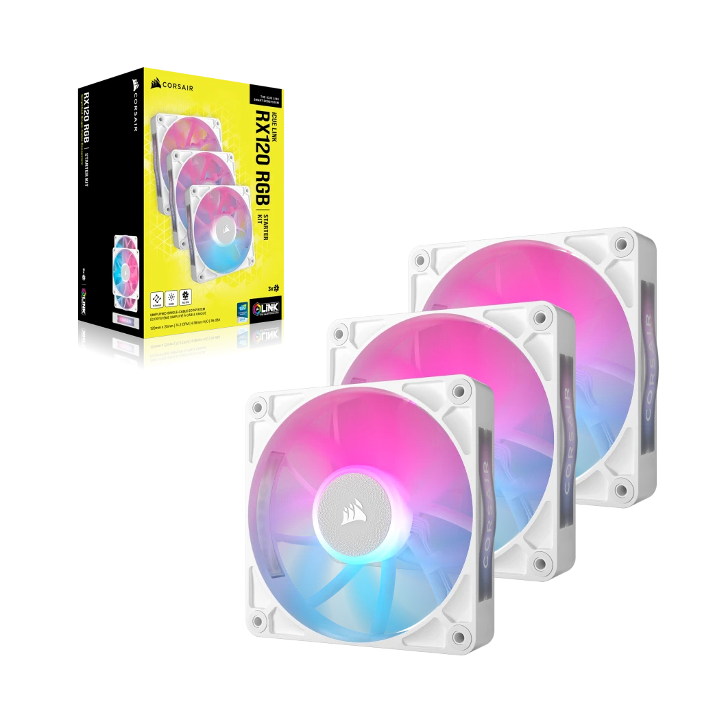 Corsair - Ventoinha Corsair iCUE Link RX120 RGB PWM Branca 120mm (Pack 3)