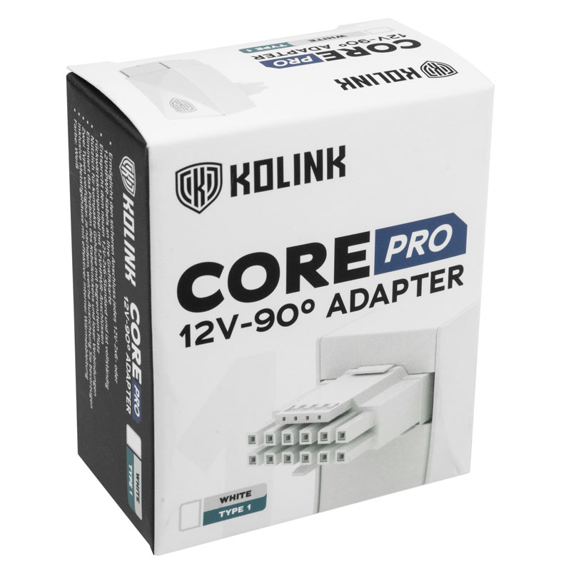 Kolink - Adaptador Kolink Core Pro 12V-2x6 90 Degree - Type 1 - Branco