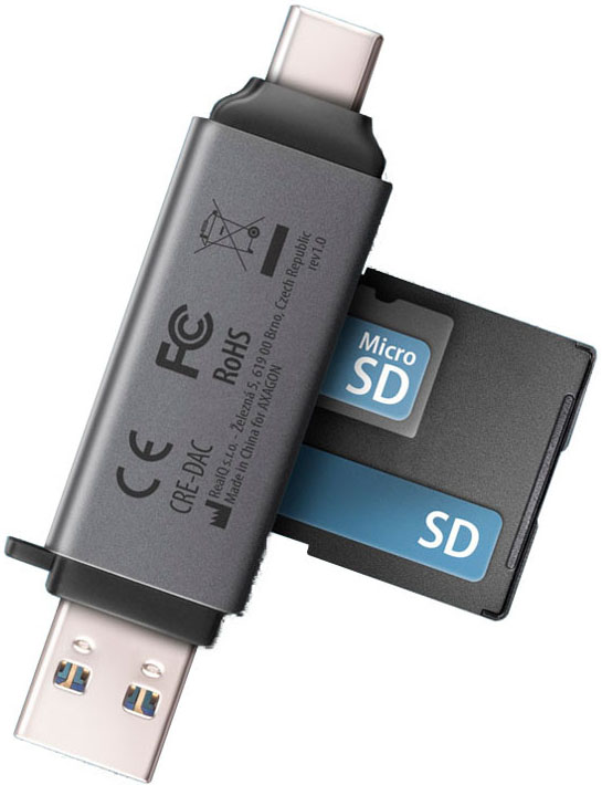 AXAGON - Leitor Cartões AXAGON CRE-DAC External USB 3.2 Gen1 Type-C+Type-A 2-slot SD/microSD