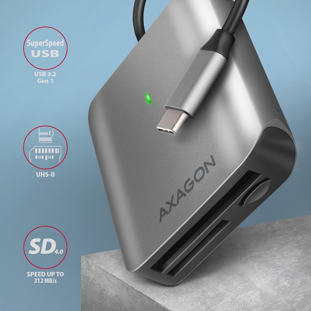 AXAGON - Leitor de cartões AXAGON CRE-S3C External card reader USB-C 3.2 Gen 1, 3-slot & lun SD/microSD/CF, UHS-II