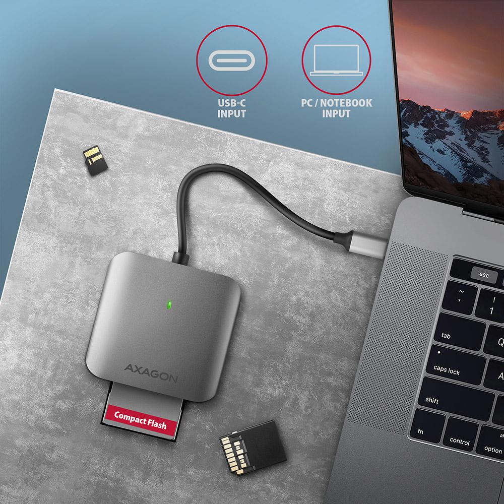 AXAGON - Leitor de cartões AXAGON CRE-S3C External card reader USB-C 3.2 Gen 1, 3-slot & lun SD/microSD/CF, UHS-II