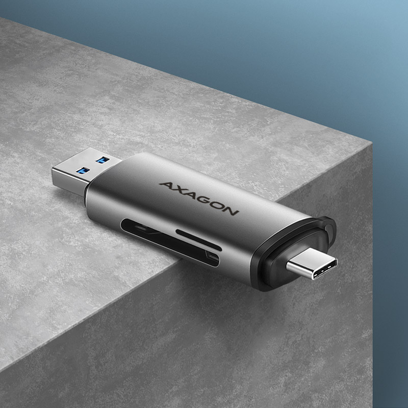 AXAGON - Leitor de cartões AXAGON CRE-SAC External USB 3.2 Gen1 Type-C+Type-A 2-slot SD/microSD