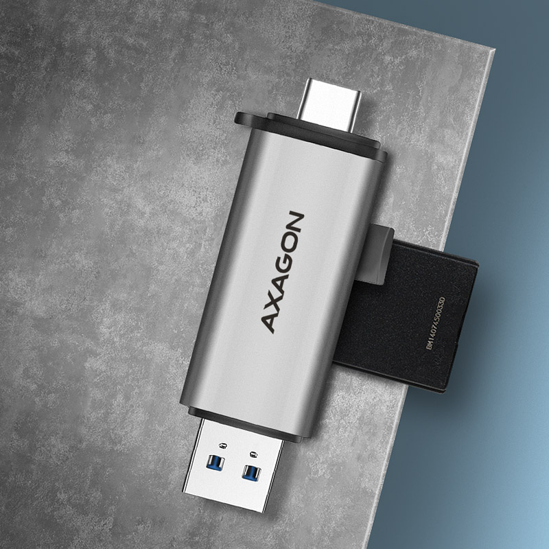 AXAGON - Leitor de cartões AXAGON CRE-SAC External USB 3.2 Gen1 Type-C+Type-A 2-slot SD/microSD