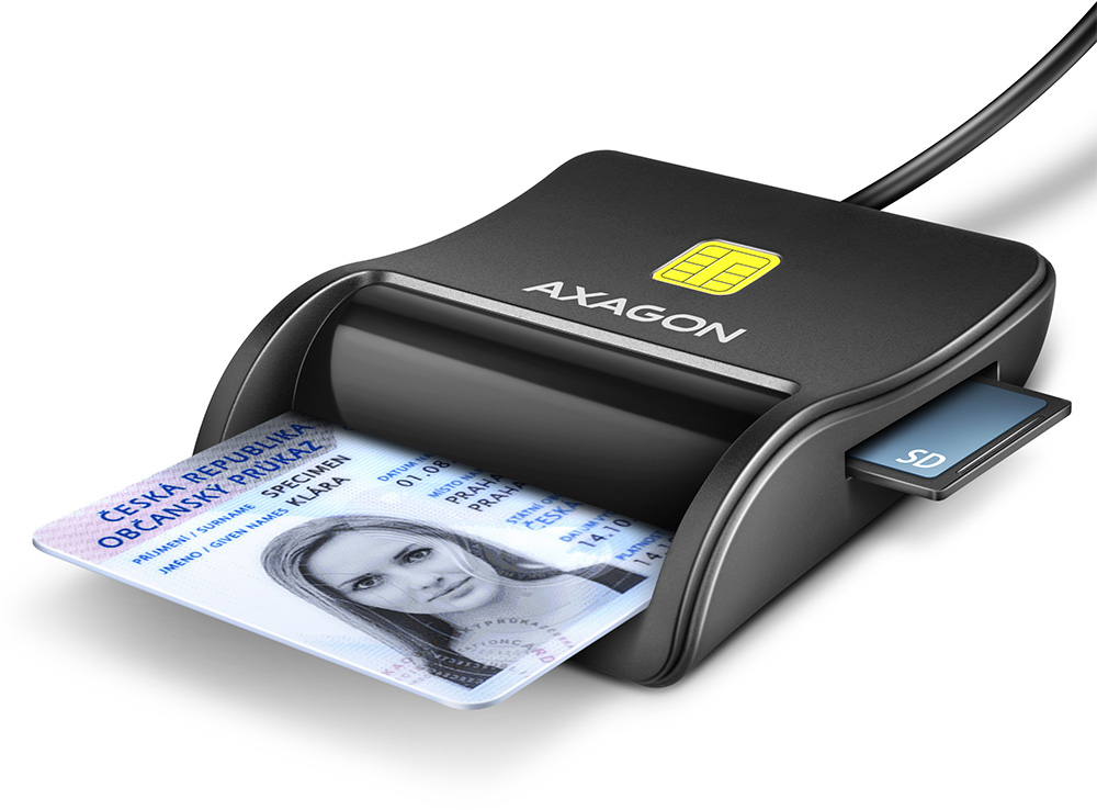 Leitor de cartões AXAGON CRE-SM3SD USB Smart card & SD/microSD/SIM card FlatReader