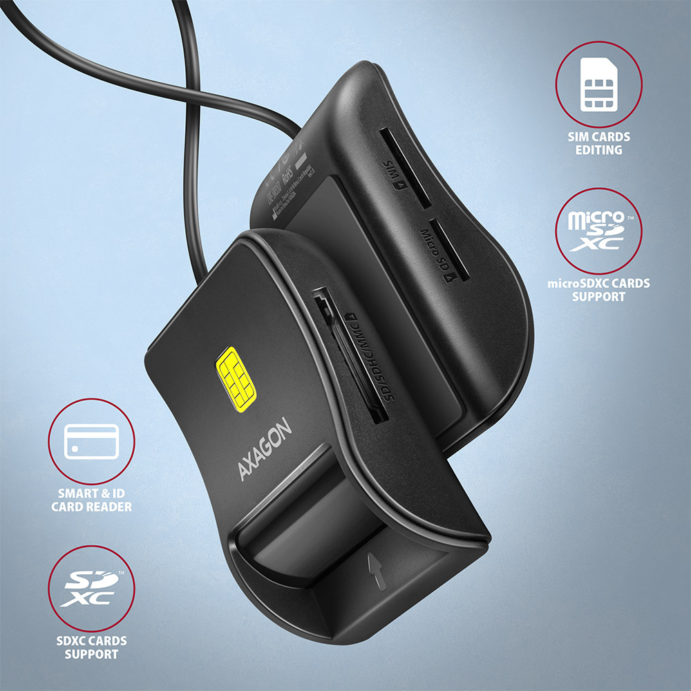 AXAGON - Leitor de cartões AXAGON CRE-SM3SD USB Smart card & SD/microSD/SIM card FlatReader