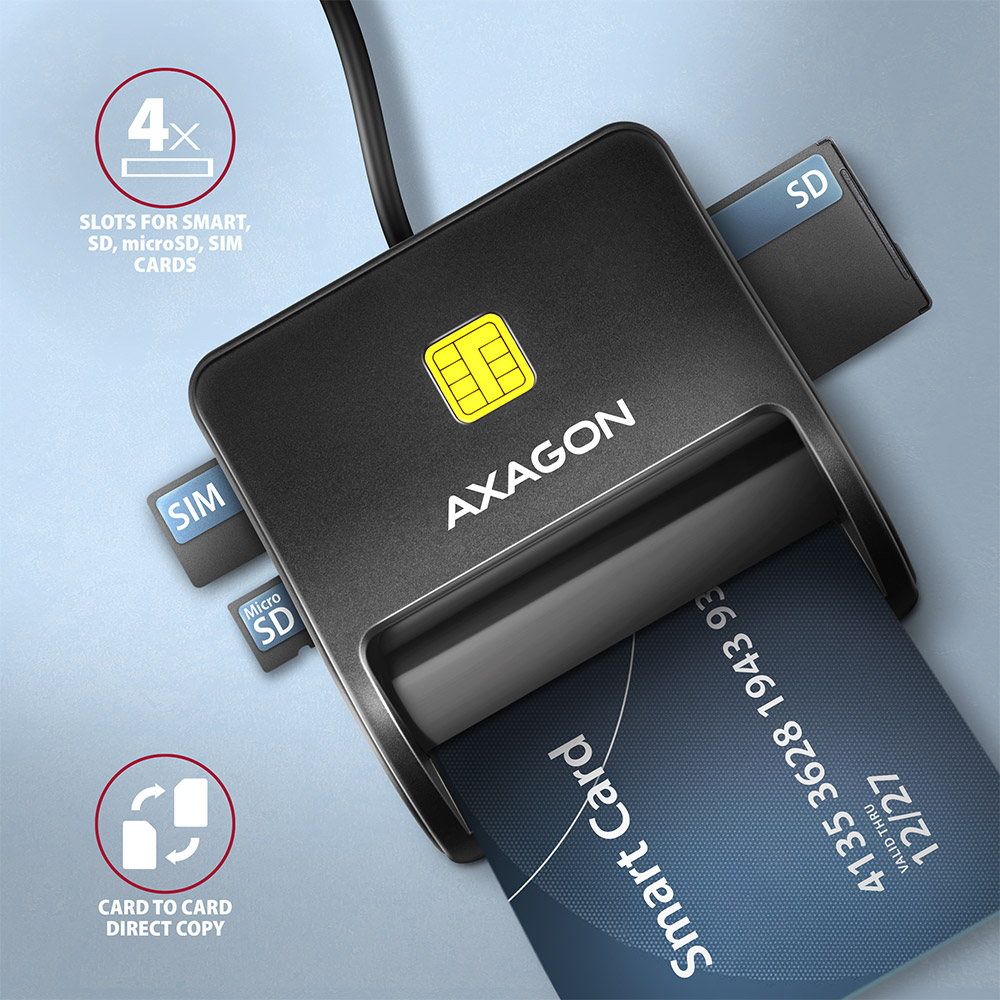 AXAGON - Leitor de cartões AXAGON CRE-SM3SD USB Smart card & SD/microSD/SIM card FlatReader