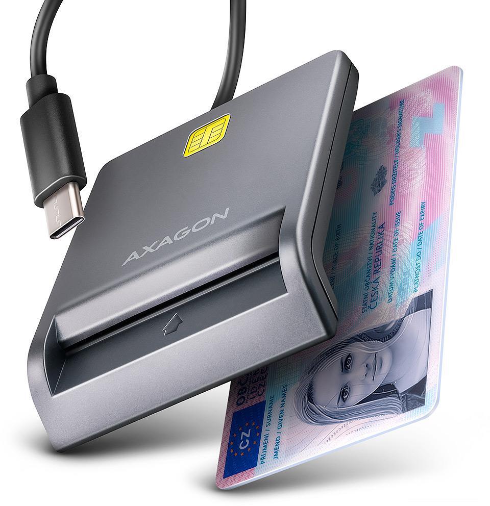 Leitor de cartões AXAGON CRE-SM3TC USB-C Smart card FlatReader