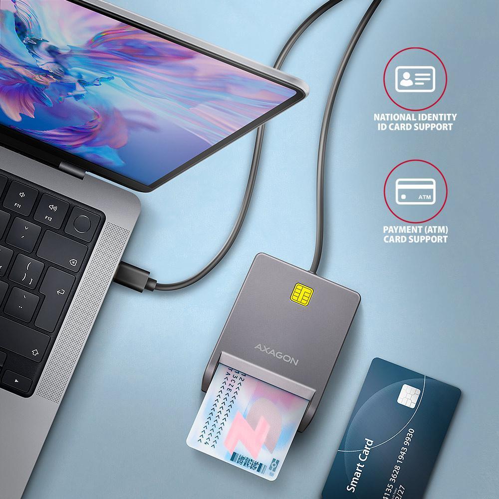 AXAGON - Leitor de cartões AXAGON CRE-SM3TC USB-C Smart card FlatReader