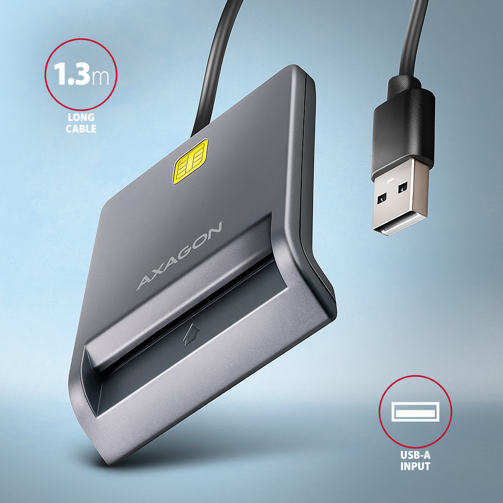 AXAGON - Leitor de cartões AXAGON CRE-SM3T USB Smart card FlatReader