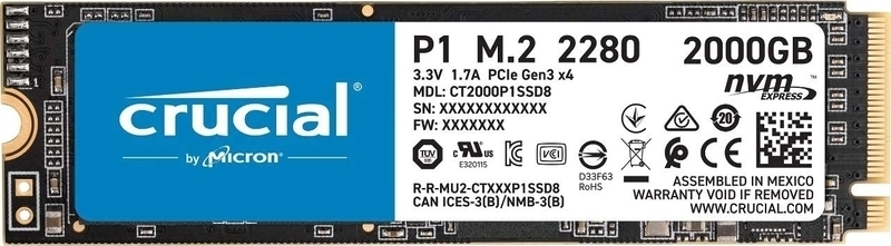 Disco SSD Crucial P1 2TB 3D M.2 NVMe 2280