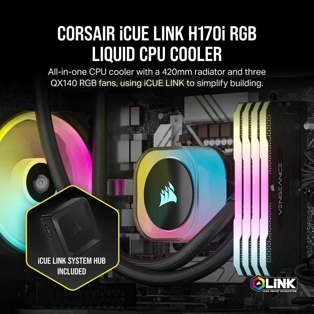 Corsair - Water Cooler CPU Corsair iCUE LINK H170i RGB 420mm Preto