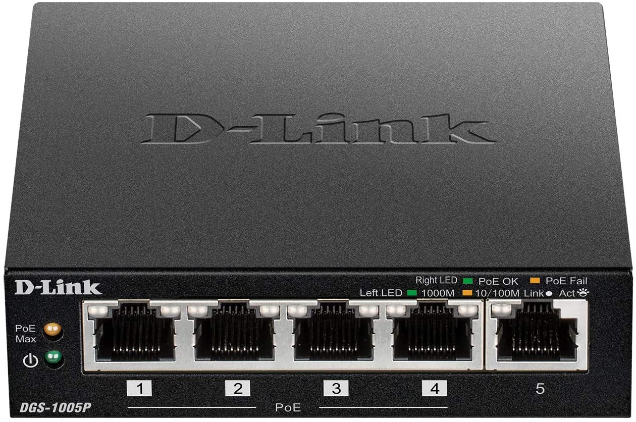 D-Link - Switch D-Link DGS-1005P 5 Portas (4 x POE) + 60W Power Budget