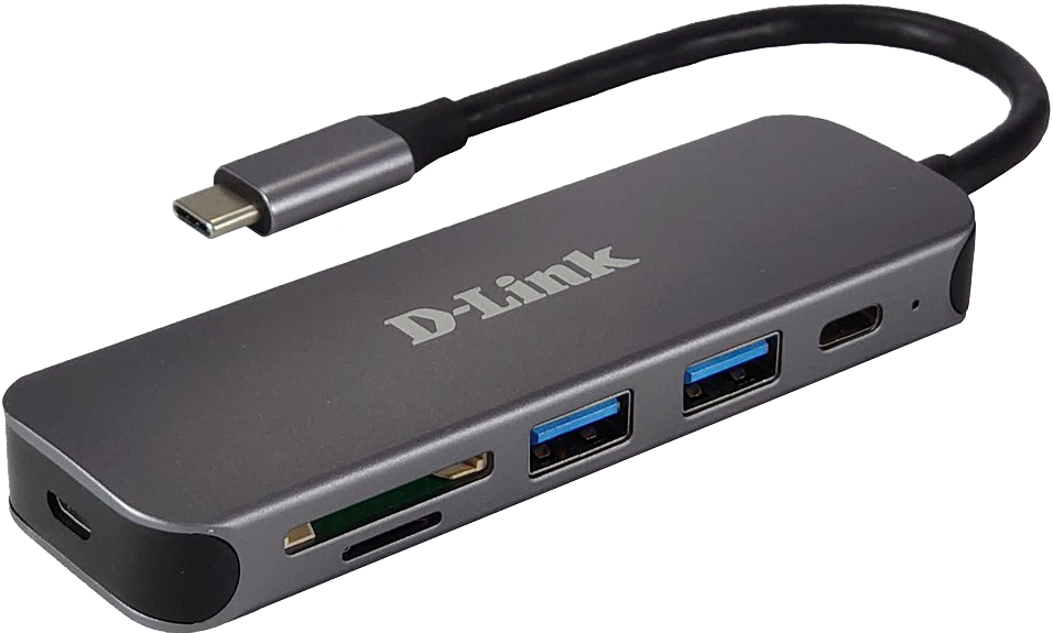 D-Link - HUB USB D-Link USB-C Macho > 2 x USB 3.0 (SS) + 1 x USB-C (Thunderbolt 3) + Leitor de Cartões