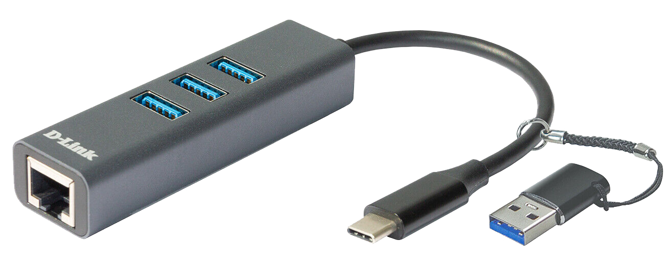 Adaptador Gigabit D-Link USB-C/USB > 3 x USB 3.0 (SS) + 1 x RJ45 Ethernet Gigabit