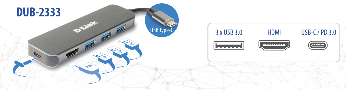 D-Link - HUB USB D-Link USB-C Macho > 3 x USB 3.0 (SS) + 1 x HDMI (4K Ready) + 1 x USB-C (Thunderbolt 3)
