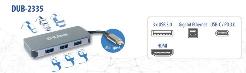 D-Link - HUB USB D-Link USB-C Macho > 3 x USB 3.0 (SS) + 1 x HDMI (4K Ready) + 1 x USB-C (Thunderbolt 3) (PD60W) + 1 x RJ45