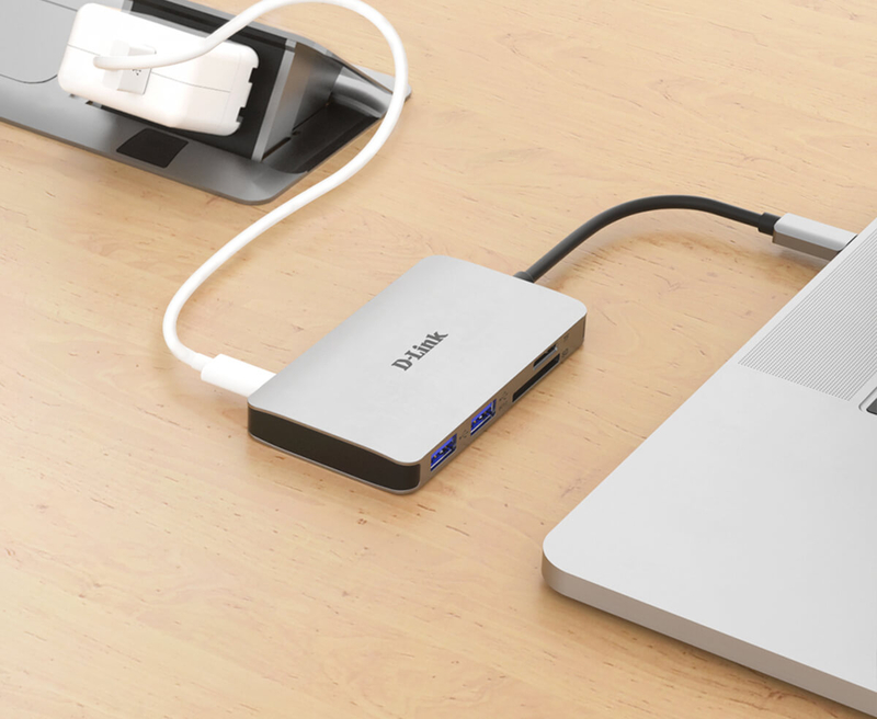 D-Link - HUB USB D-Link USB-C Macho > 2 x USB 3.0 Tipo A Femea + 1 x HDMI + Leitor Cartões (Micro SD + SD) + 1 x USB-C (até 100W)