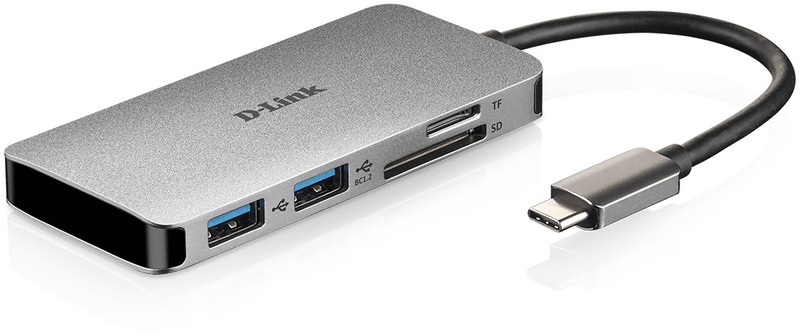 HUB USB D-Link USB-C Macho > 2 x USB 3.0 Tipo A Femea + 1 x HDMI + Leitor Cartões (Micro SD + SD) + 1 x USB-C (até 100W)