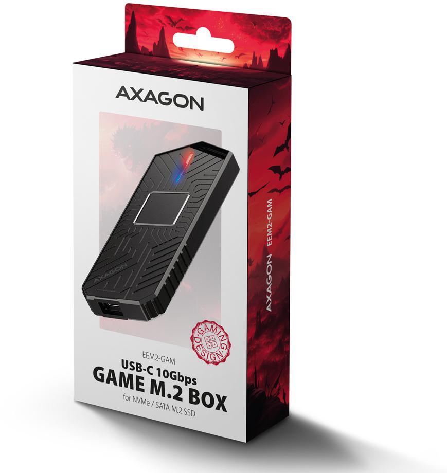 AXAGON - Caixa SSD AXAGON EEM2-GAM USB-C 3.2 Gen 2 10Gbps - M.2 NVMe/SATA SSD GAME 30-80mm ALU box