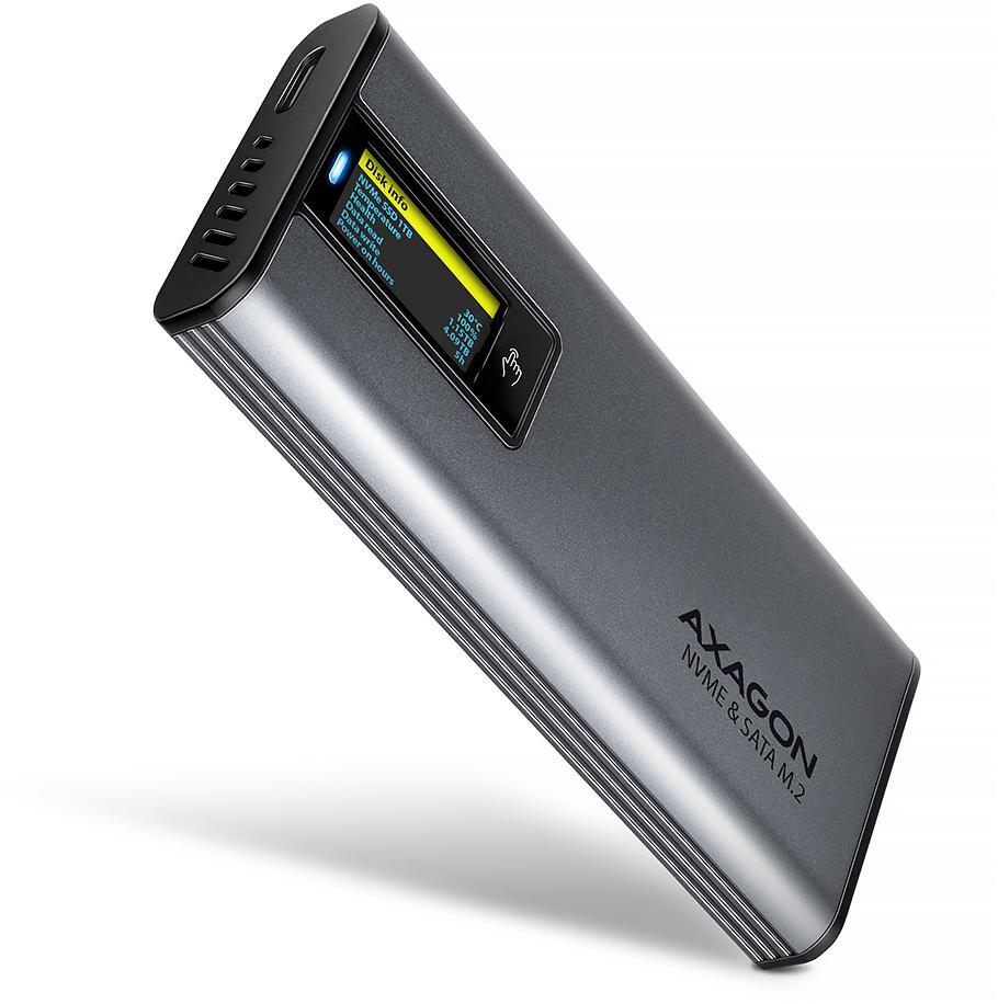 AXAGON - Caixa Externa AXAGON EEM2-SD2 para M.2/SSD C/ Display USB-C 3.2 Gen2 - Silver