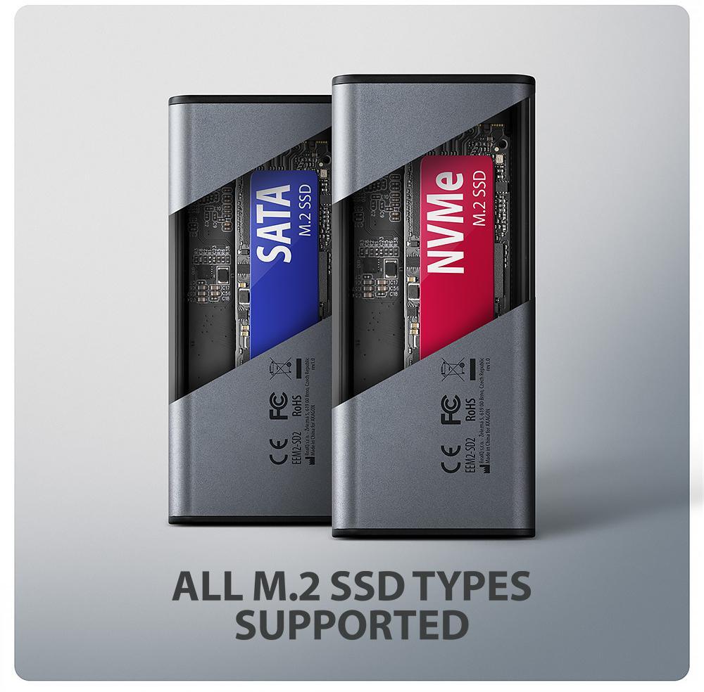 AXAGON - Caixa Externa AXAGON EEM2-SD2 para M.2/SSD C/ Display USB-C 3.2 Gen2 - Silver