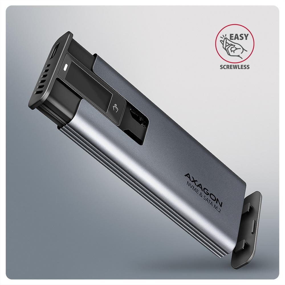 AXAGON - Caixa Externa AXAGON EEM2-SD2 para M.2/SSD C/ Display USB-C 3.2 Gen2 - Silver