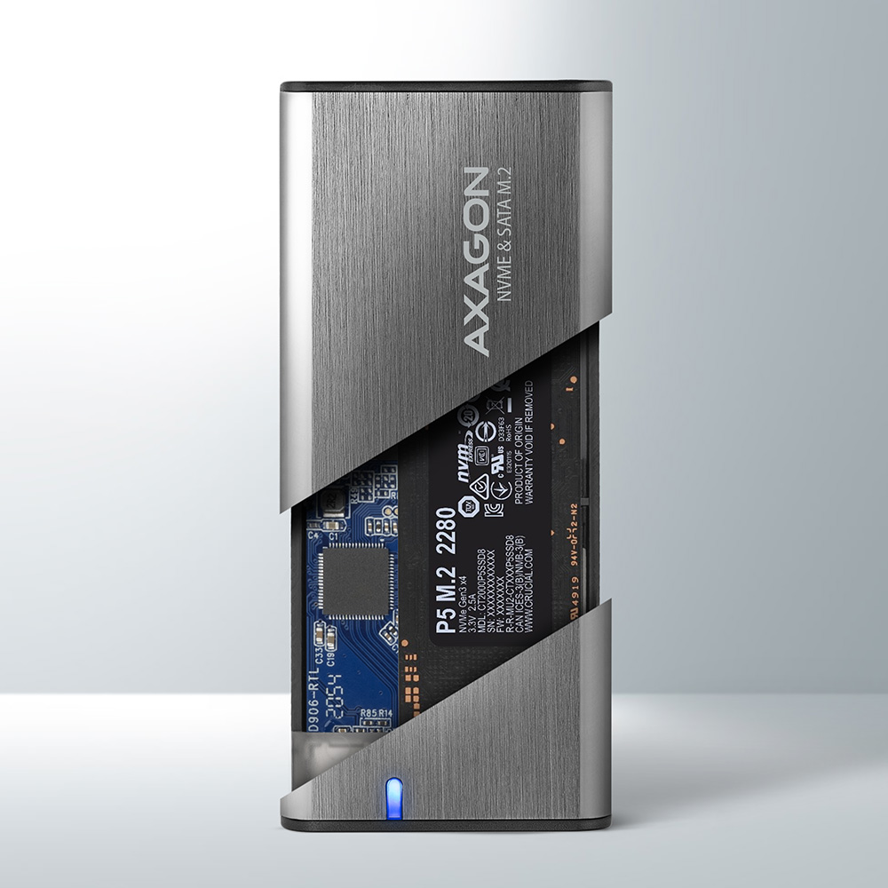 AXAGON - Caixa Externa AXAGON EEM2-SG2 RAW BOX para SSDs M.2 USB-C 3.2 Gen 2 Silver