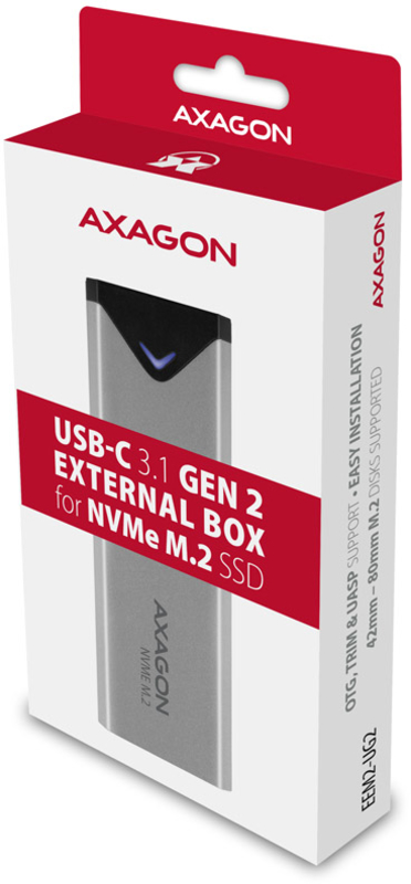 AXAGON - Caixa Externa AXAGON EEM2-UG2 para M.2/NVMe/SSD USB-C 3.2 Gen2 silver